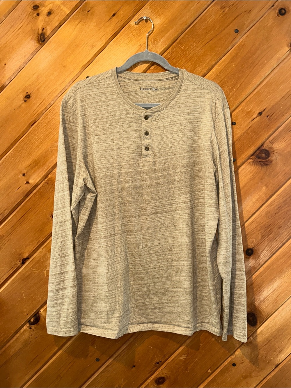 Hawker Rye marled tan long sleeve Henley shirt